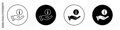 Hand with information icon set. Hand hint with finger pointed vector symbol in a black filled and outlined style. Know Guidance sign