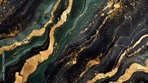 abstract black marble green malachite background with golden veins digital marbling © Jan