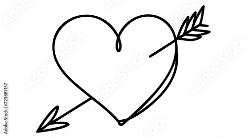 Heart with an arrow drawn in one continuous line. Valentine's Day