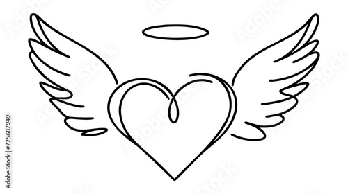 Continuous one line drawing flying heart love with wings. Romantic love. One line design vector graphic illustration.