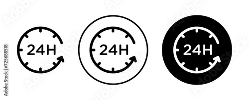 24 Hour Time Line Icon Set. 24h Clock Open Service Symbol in Black and Blue Color.