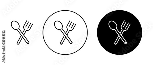 Spoon and Fork Line Icon Set. Dinner Meal Plate with Fork and Spoon Symbol in Black and Blue Color. photo