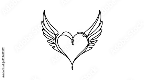 Continuous one line drawing flying heart love with wings. Romantic love. One line design vector graphic illustration.