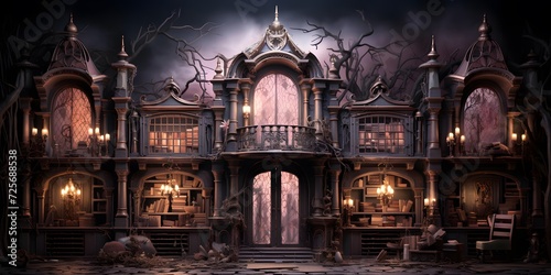 Fantasy illustration of a haunted house at night. 3D rendering