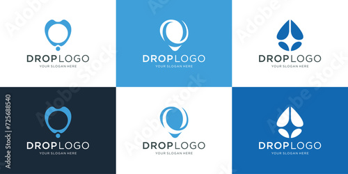 abstract set of water drop icons on white and dark background