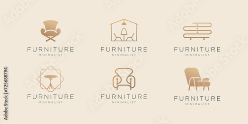 set furniture logo inspiration .interior logo armchair, minimalist style, logo vector chair. sofa icon template.