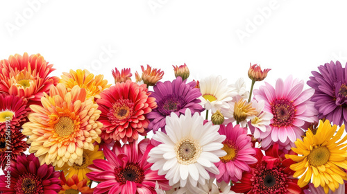 A delightful border of multicolored daisies against a pristine white background