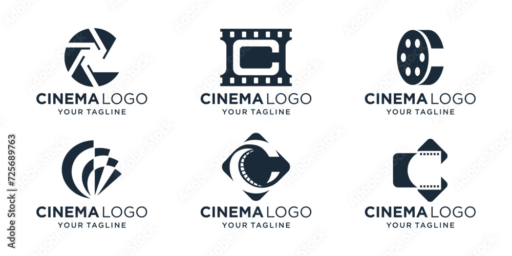 set of cinema film strips combine with letter C logo design. abstract letter mark logo concept vector template. - obrazy, fototapety, plakaty 