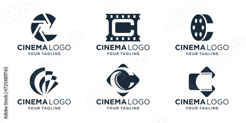 set of cinema film strips combine with letter C logo design. abstract letter mark logo concept vector template.