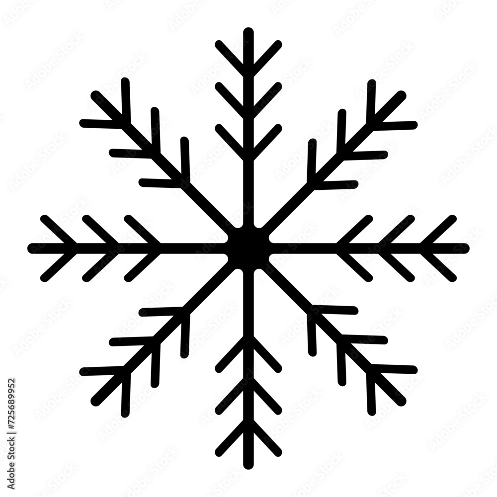 Fototapeta premium Black isolated snowflake icon silhouette on white background. Vector illustration