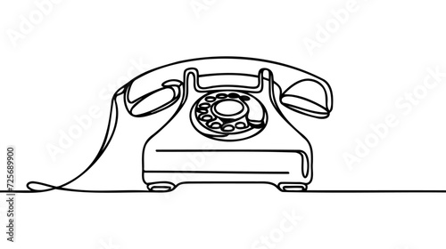 Rotary dial phone continuous line drawing. One line art of vintage home telephone