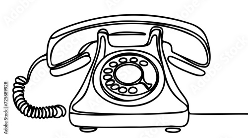 Rotary dial phone continuous line drawing. One line art of vintage home telephone