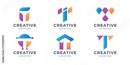 icon set modern logo letter t colorful design template inspiration.