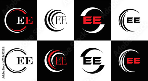 EE logo. E E design. WhitE EE letter. EE, E E letter logo SET design. Initial letter EE linked circle uppercase monogram logo. E E letter logo SET vector design. EE letter logo design 