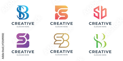 set of logos letter S and B. initial letter gradient color inspiration. abstract monogram logos collection