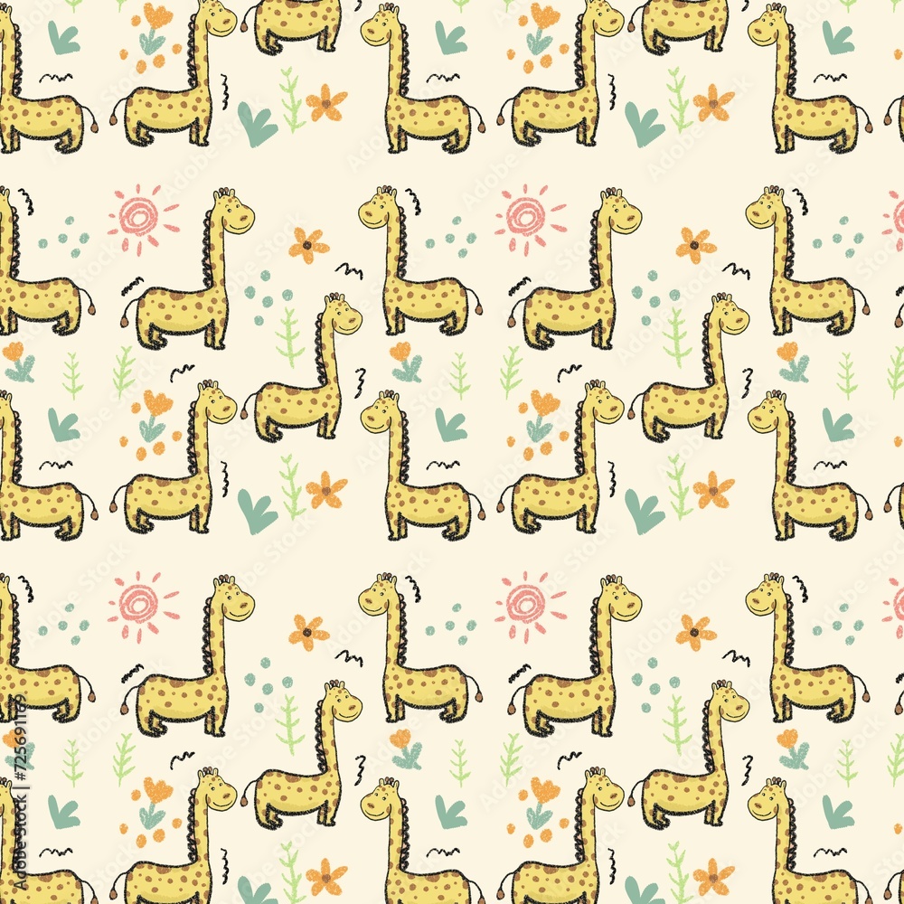 seamless pattern with cute cartoon giraffe hand-drawn can be use for kids seamless pattern with cute cartoon giraffe hand-drawn can be use for kids