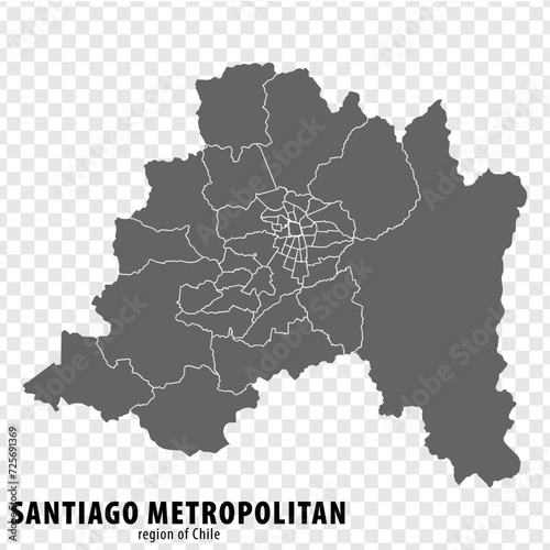 Blank map Santiago Metropolitan Region of Chile. High quality map Santiago Metropolitan with municipalities on transparent background for your web site design, logo, app, UI. Republic of Chile.  EPS10