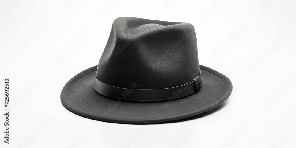 A black hat placed on a clean white background. Can be used for fashion, accessories, or styling themes A black hat placed on a clean white background. Can be used for fashion, accessories, or styling themes
