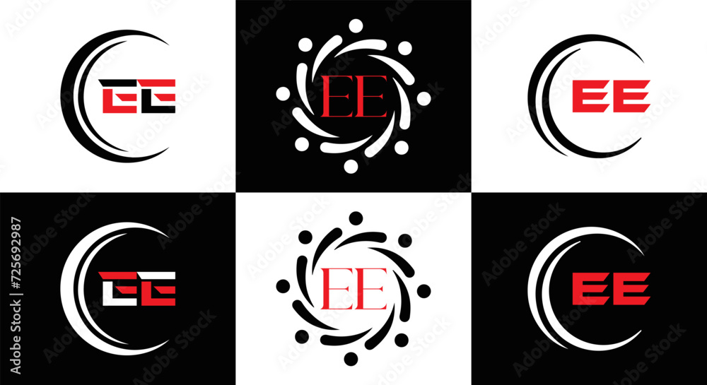 EE logo. E E design. WhitE EE letter. EE, E E letter logo SET design. Initial letter EE linked circle uppercase monogram logo. E E letter logo SET vector design. EE letter logo design	
