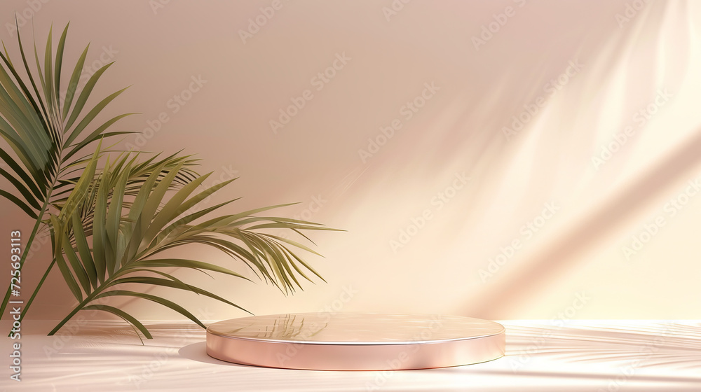 3d display product beige minimal scene with green leafs. Stand for cosmetic products. Mockup composition stone platform. 3d display product beige minimal scene with green leafs. Stand for cosmetic products. Mockup composition stone platform.