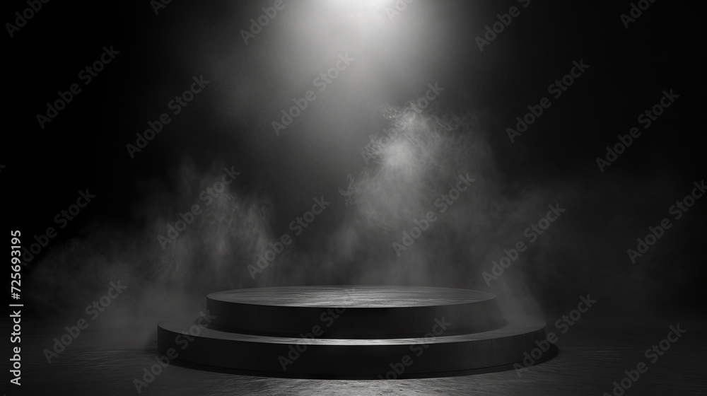 3d display product black minimal scene with black dark smoke background. Product platform. Mockup. 