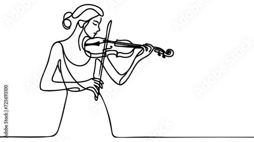 Violinist woman girl playing violin. Continuous one line drawing art. Vector illustration