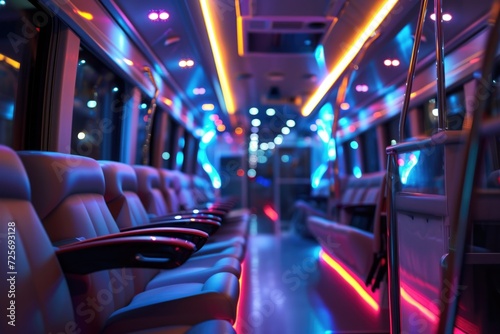 Wallpaper Mural A row of seats on a bus at night. Can be used to illustrate public transportation or nighttime travel Torontodigital.ca