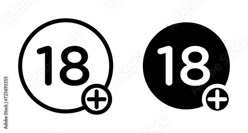 18 Plus Vector Illustration Set. Adult Plus Age Circle Sign in Suitable for Apps and Websites UI Design Style.