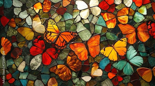 Stained glass window background with colorful Butterfly abstract.
