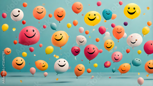 A concept design that expresses the happy emotions of the day with balloons of various colors. Generative AI.