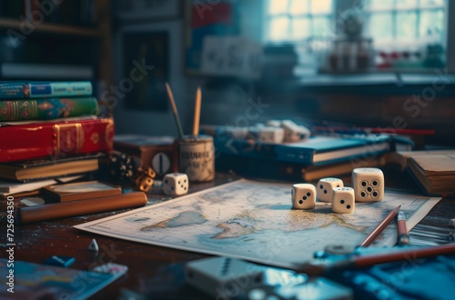 Tabletop Games - A Desk Set for Adventure: Dice, Books, and Pencil Await Your Imagination