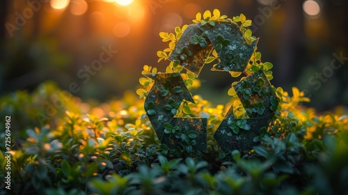 Concept of circular economy icon on nature background for future business growth and design to reuse and renewable resources to sustain the environment photo