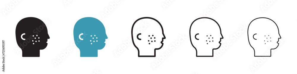 Acne Issues in Males Vector Icon Set. Male Skin Care and Pimple Treatment Vector Symbol for UI Design.