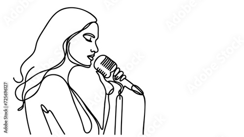 Woman sing a song continuous one line drawing of singer music person. Singer in continuous line art drawing style.