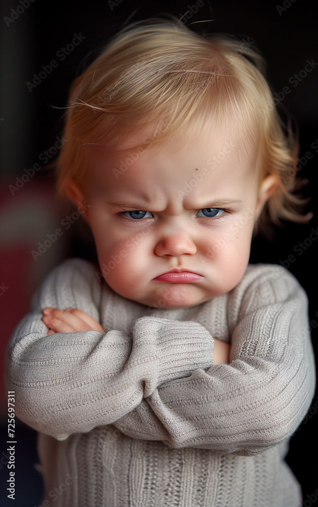 A little girl with a sulky expression and her arms crossed A little girl with a sulky expression and her arms crossed