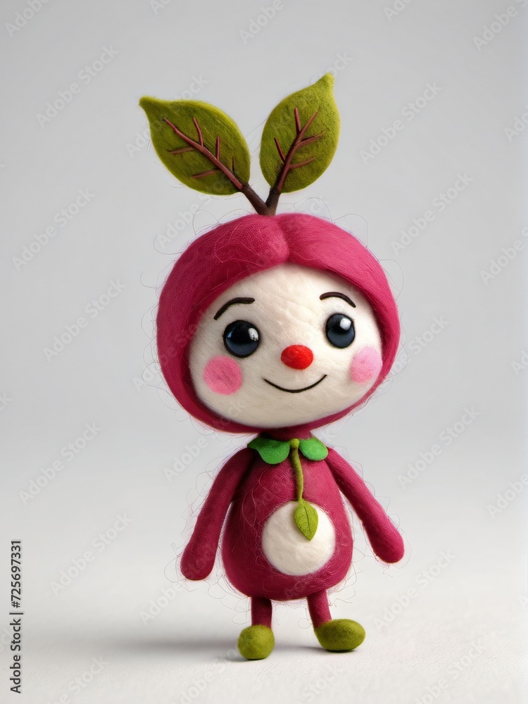 Photo Of A Needle-Felted Cartoon Serviceberry Character Isolated On A White Background
