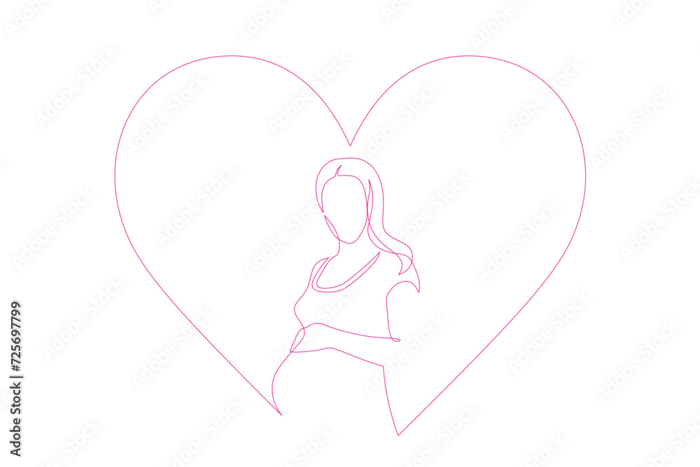 pregnant woman in one continuous line drawing. Concept for Happy mother day. doodle vector illustration