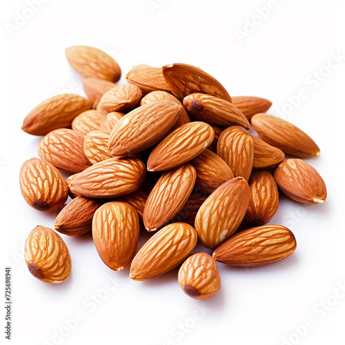 Almonds on isolated white background - ai generative