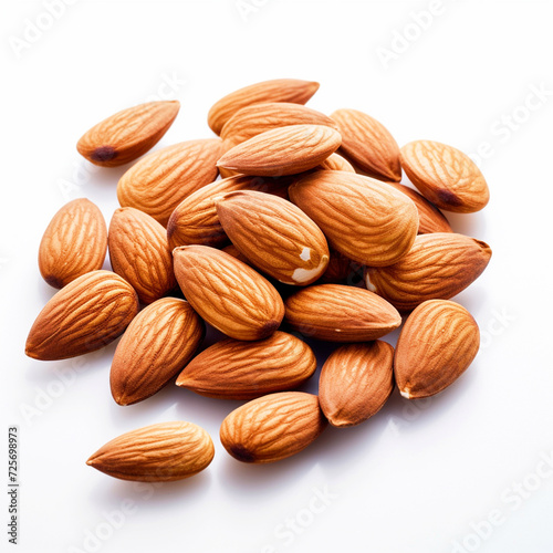 Almonds on isolated white background - ai generative