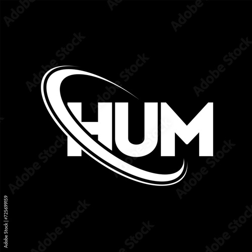HUM logo. HUM letter. HUM letter logo design. Initials HUM logo linked with circle and uppercase monogram logo. HUM typography for technology, business and real estate brand.