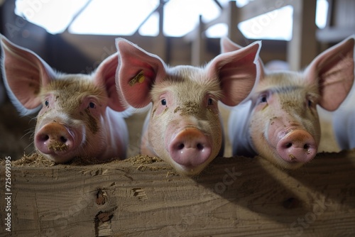 Three pigs standing next to each other. Suitable for farm-themed projects or animal-related designs © Fotograf