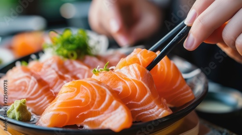 close up of tasty japanese sushi fish food