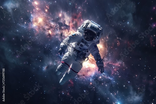 astronaut in outer space with galaxy nebula background