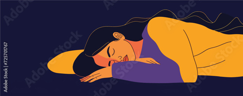 Woman sleeping soundly at night. Minimal simple flat vector style