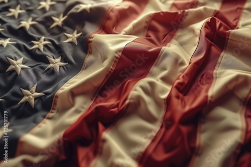 Close up view of an American flag with stars. Suitable for patriotic themes and national holidays