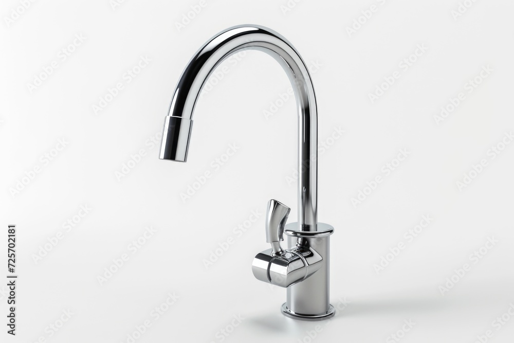 A chrome finish kitchen faucet on a white background. Perfect for home improvement projects or interior design websites A chrome finish kitchen faucet on a white background. Perfect for home improvement projects or interior design websites