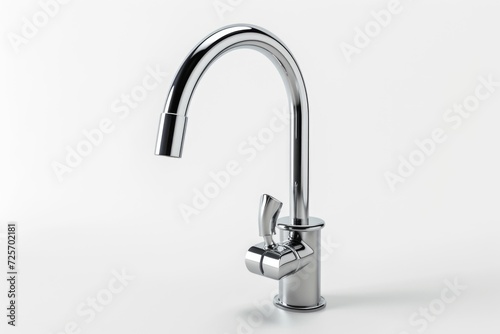 A chrome finish kitchen faucet on a white background. Perfect for home improvement projects or interior design websites