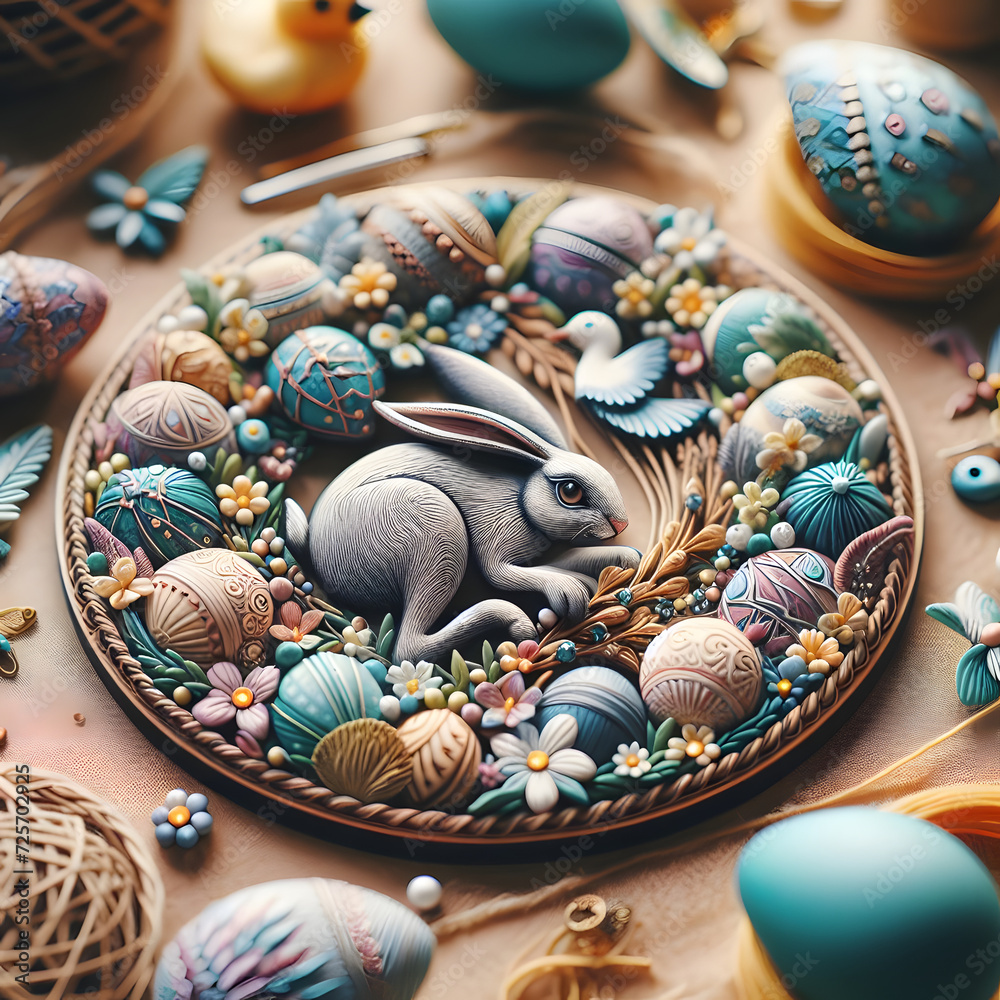 Creative Close-ups of Easter Crafts and DIY Decorations, Easter Rabbit