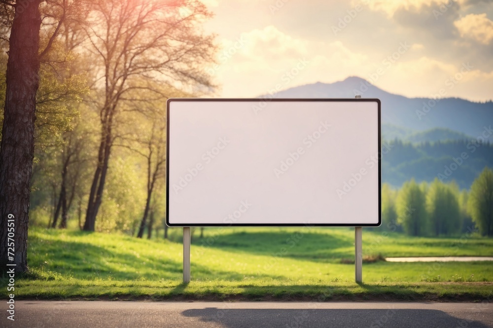 Mockup of Blank digital signboard on roadside, nature background bokeh spring. ai generative Mockup of Blank digital signboard on roadside, nature background bokeh spring. ai generative