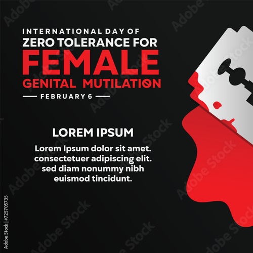 International Day of Zero Tolerance for Female Genital Mutilation with Razor and Blood vector illustration. Banners, cards, posters, social media and more. Area for text.